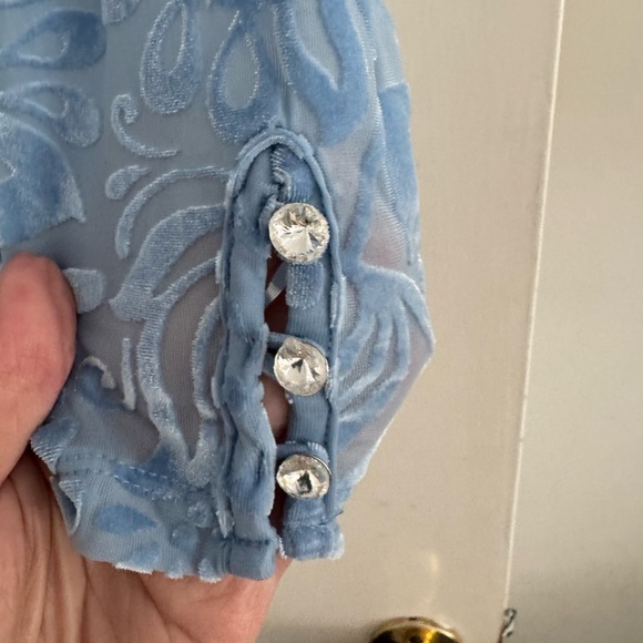 Soft Surroundings M Light Blue Velvet Burnout Floral Long Sleeve Top - Picture 2 of 8